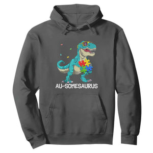 Dinosaur Autism Hoodie Au-somesaurus Word Pun Puzzle Piece TS01 Dark Heather Printyourwear