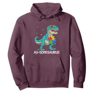Dinosaur Autism Hoodie Au-somesaurus Word Pun Puzzle Piece TS01 Maroon Printyourwear