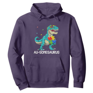 Dinosaur Autism Hoodie Au-somesaurus Word Pun Puzzle Piece TS01 Purple Printyourwear