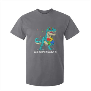 Dinosaur Autism T Shirt For Kid Au-somesaurus Word Pun Puzzle Piece TS01 Charcoal Printyourwear