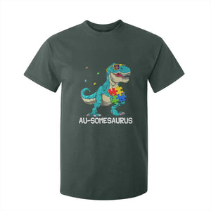 Dinosaur Autism T Shirt For Kid Au-somesaurus Word Pun Puzzle Piece TS01 Dark Forest Green Printyourwear