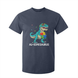 Dinosaur Autism T Shirt For Kid Au-somesaurus Word Pun Puzzle Piece TS01 Navy Printyourwear