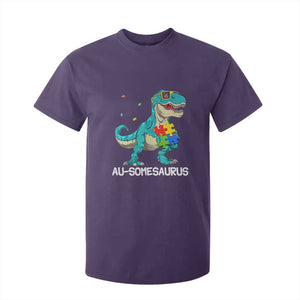 Dinosaur Autism T Shirt For Kid Au-somesaurus Word Pun Puzzle Piece TS01 Purple Printyourwear