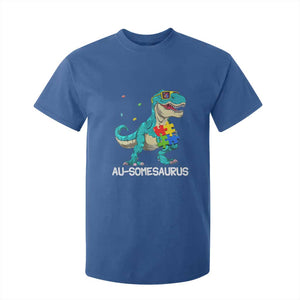 Dinosaur Autism T Shirt For Kid Au-somesaurus Word Pun Puzzle Piece TS01 Royal Blue Printyourwear