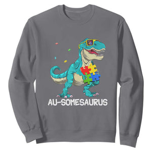 Dinosaur Autism Sweatshirt Au-somesaurus Word Pun Puzzle Piece TS01 Charcoal Printyourwear