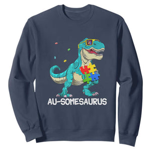 Dinosaur Autism Sweatshirt Au-somesaurus Word Pun Puzzle Piece TS01 Navy Printyourwear