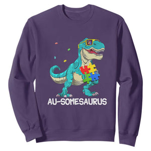 Dinosaur Autism Sweatshirt Au-somesaurus Word Pun Puzzle Piece TS01 Purple Printyourwear