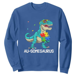Dinosaur Autism Sweatshirt Au-somesaurus Word Pun Puzzle Piece TS01 Royal Blue Printyourwear