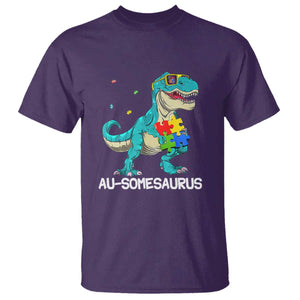 Dinosaur Autism T Shirt Au-somesaurus Word Pun Puzzle Piece TS01 Purple Printyourwear