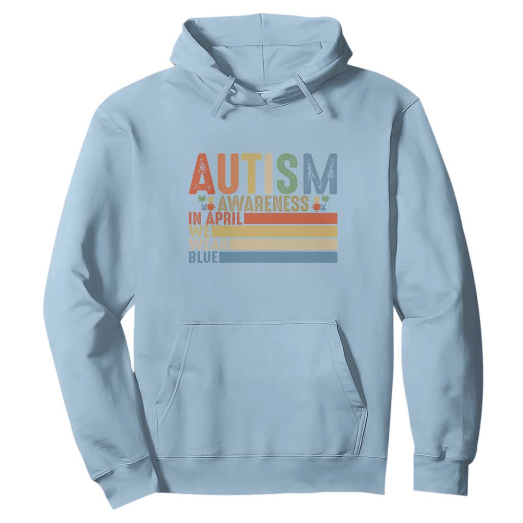 Autism Awareness Month Hoodie In April We Wear Blue Retro Vintage Puzzle Piece TS01 Light Blue Printyourwear