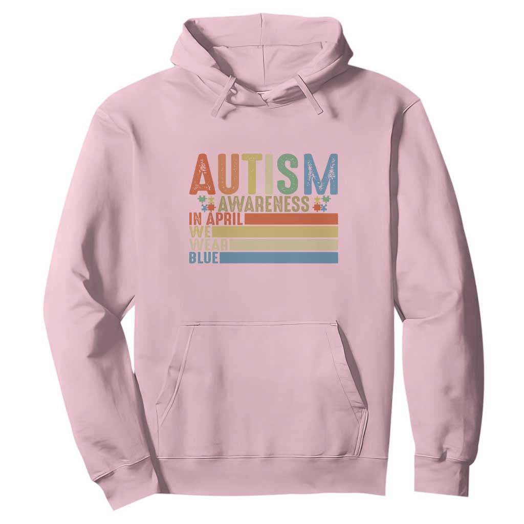 Autism Awareness Month Hoodie In April We Wear Blue Retro Vintage Puzzle Piece TS01 Light Pink Printyourwear