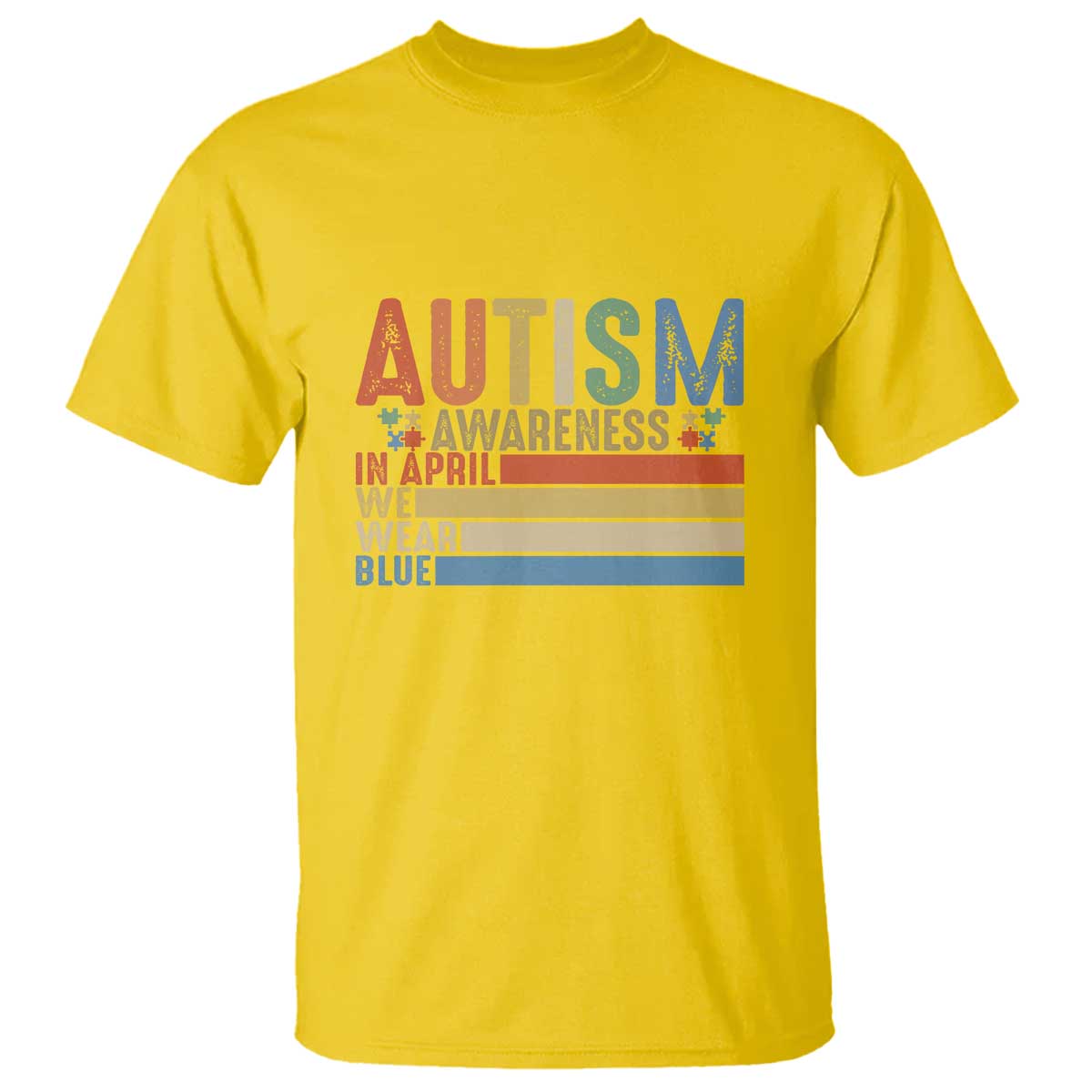 Autism Awareness Month T Shirt In April We Wear Blue Retro Vintage Puzzle Piece TS01 Daisy Printyourwear