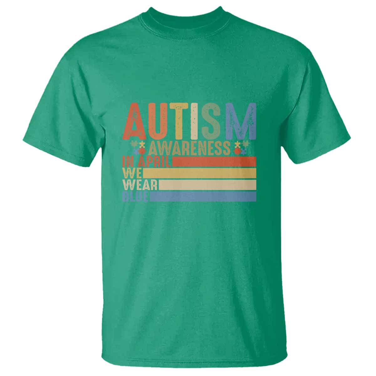 Autism Awareness Month T Shirt In April We Wear Blue Retro Vintage Puzzle Piece TS01 Irish Green Printyourwear