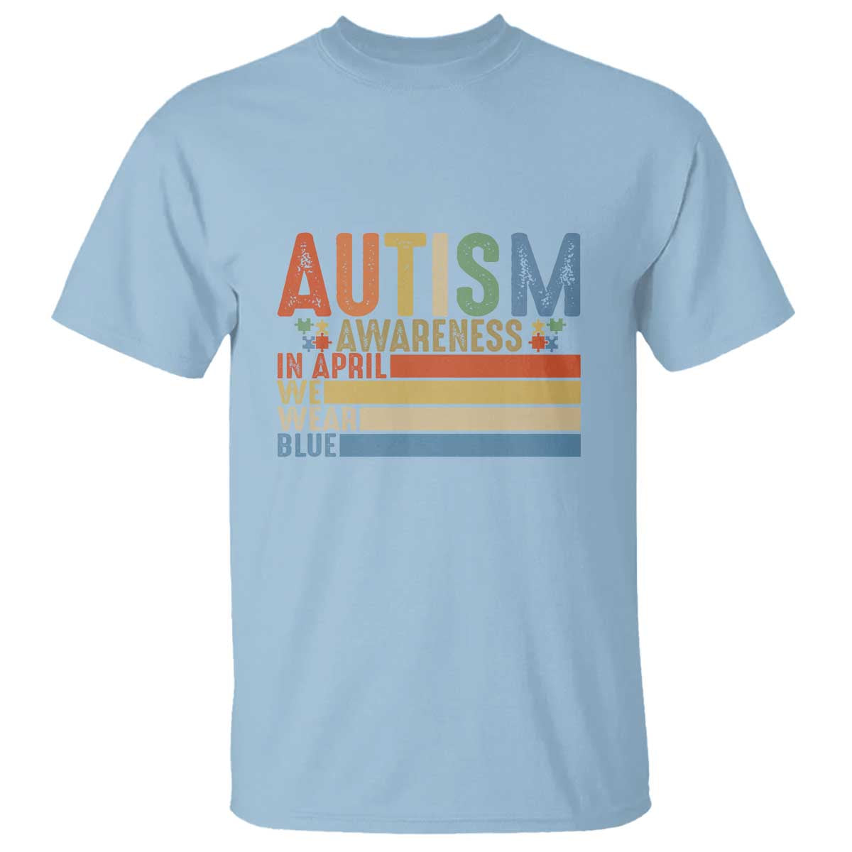 Autism Awareness Month T Shirt In April We Wear Blue Retro Vintage Puzzle Piece TS01 Light Blue Printyourwear
