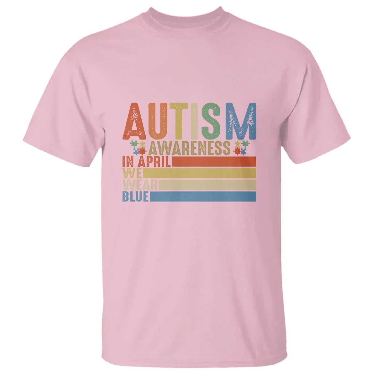 Autism Awareness Month T Shirt In April We Wear Blue Retro Vintage Puzzle Piece TS01 Light Pink Printyourwear