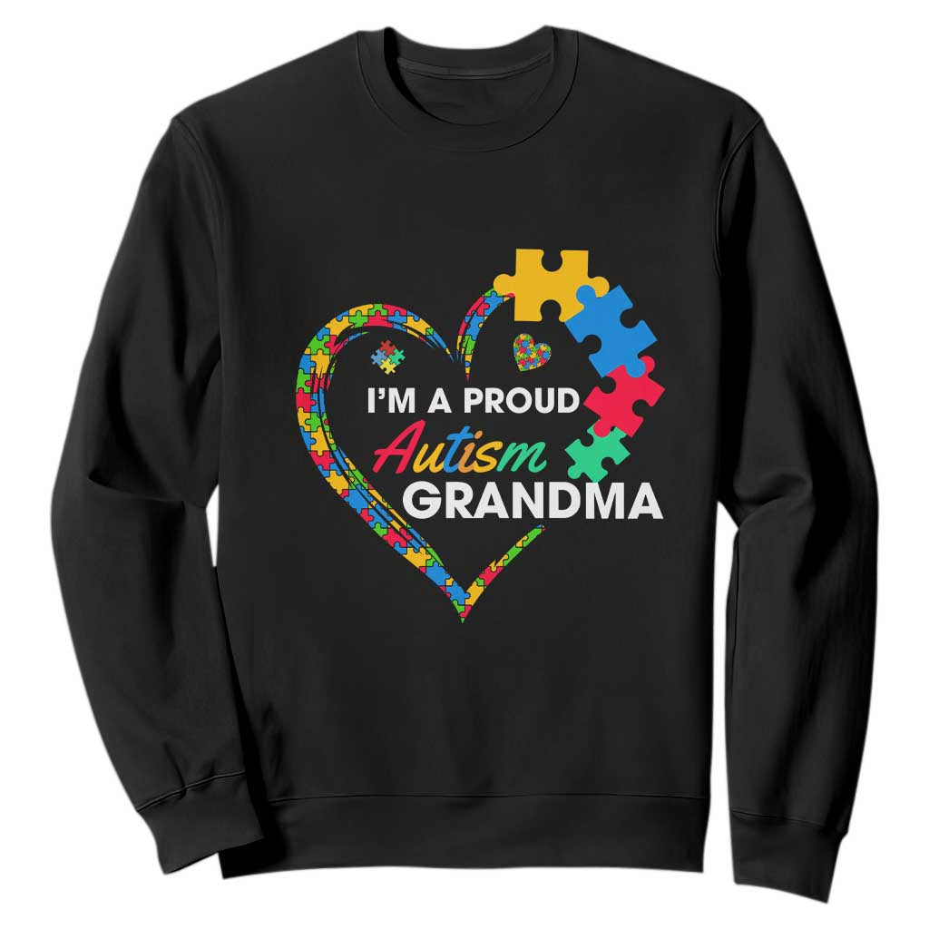 I'm A Proud Autism Grandma Sweatshirt Puzzle Piece Heart TS01 Black Printyourwear