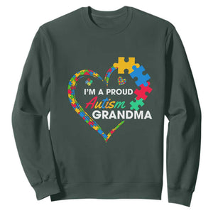 I'm A Proud Autism Grandma Sweatshirt Puzzle Piece Heart TS01 Dark Forest Green Printyourwear