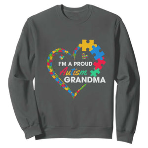 I'm A Proud Autism Grandma Sweatshirt Puzzle Piece Heart TS01 Dark Heather Printyourwear