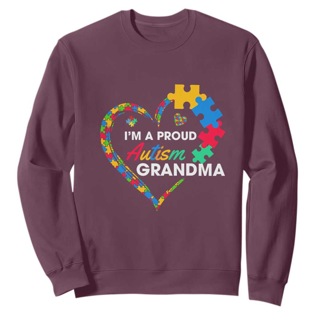 I'm A Proud Autism Grandma Sweatshirt Puzzle Piece Heart TS01 Maroon Printyourwear