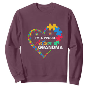 I'm A Proud Autism Grandma Sweatshirt Puzzle Piece Heart TS01 Maroon Printyourwear