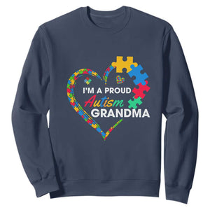 I'm A Proud Autism Grandma Sweatshirt Puzzle Piece Heart TS01 Navy Printyourwear