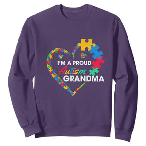 I'm A Proud Autism Grandma Sweatshirt Puzzle Piece Heart TS01 Purple Printyourwear