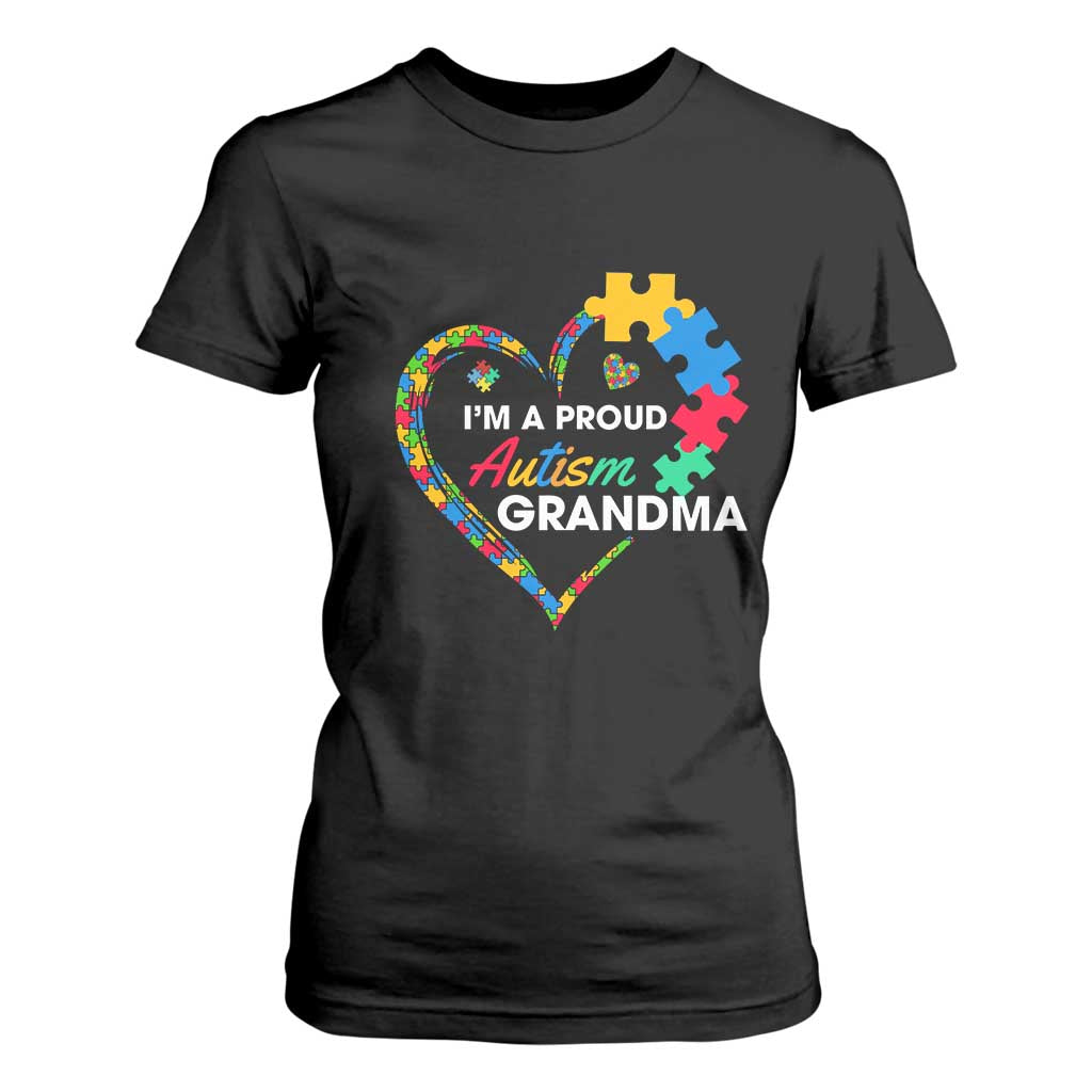 I'm A Proud Autism Grandma T Shirt For Women Puzzle Piece Heart TS01 Black Printyourwear