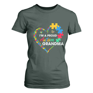 I'm A Proud Autism Grandma T Shirt For Women Puzzle Piece Heart TS01 Dark Forest Green Printyourwear