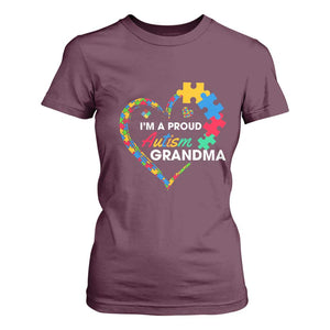 I'm A Proud Autism Grandma T Shirt For Women Puzzle Piece Heart TS01 Maroon Printyourwear
