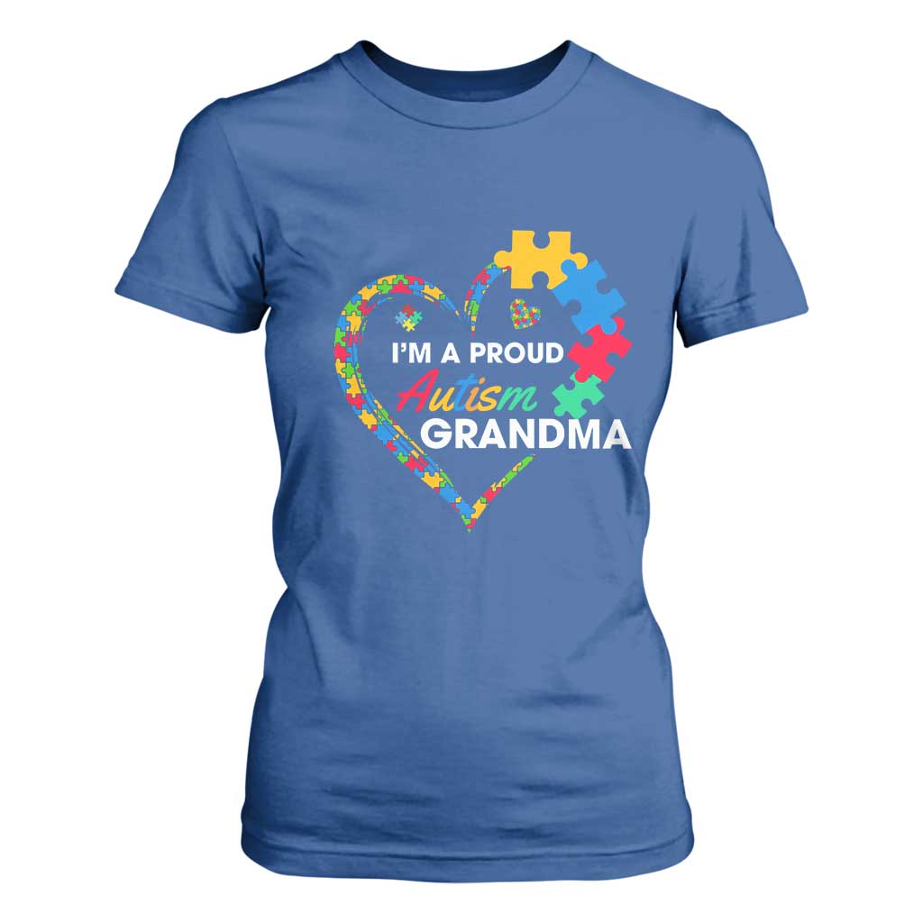 I'm A Proud Autism Grandma T Shirt For Women Puzzle Piece Heart TS01 Royal Blue Printyourwear