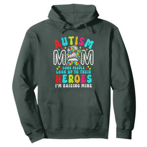 Autism Mom Hoodie Some People Look Up to Heroes I'm Raising Mine Messy Bun Mother TS01 Dark Forest Green Printyourwear