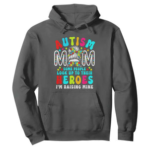 Autism Mom Hoodie Some People Look Up to Heroes I'm Raising Mine Messy Bun Mother TS01 Dark Heather Printyourwear
