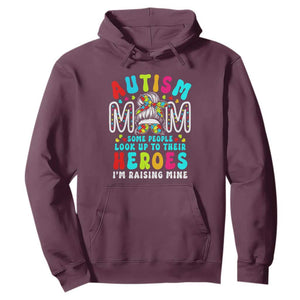 Autism Mom Hoodie Some People Look Up to Heroes I'm Raising Mine Messy Bun Mother TS01 Maroon Printyourwear