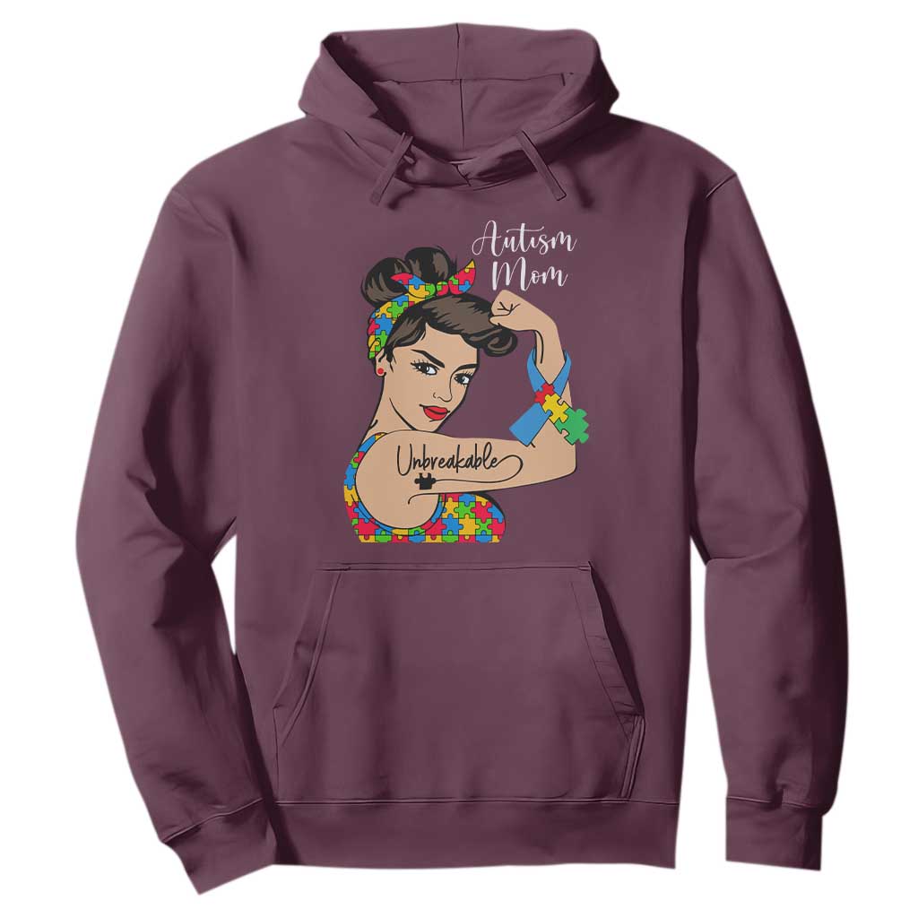 Autism Mom Hoodie Unbreakable Woman TS01 Maroon Printyourwear
