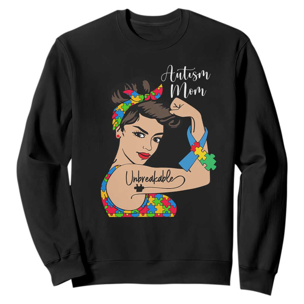 Autism Mom Sweatshirt Unbreakable Woman TS01 Black Printyourwear