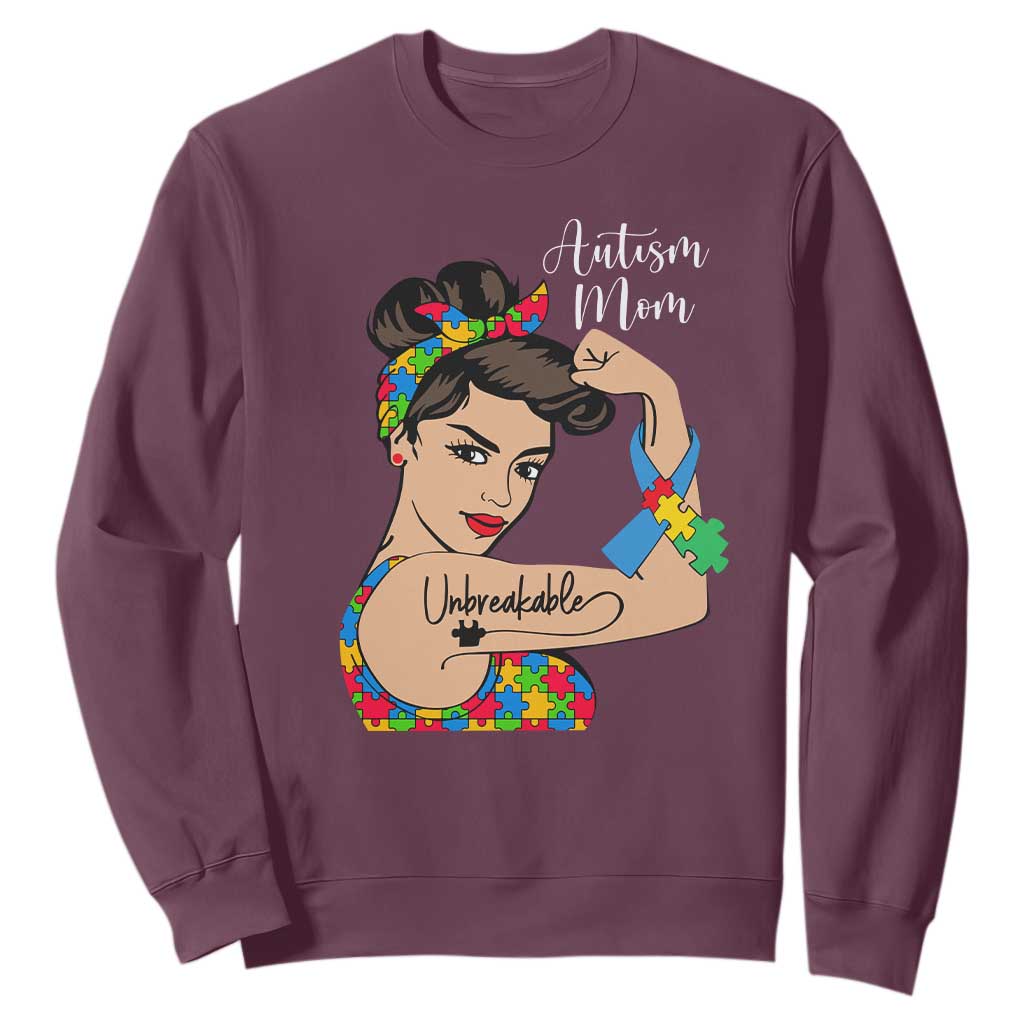 Autism Mom Sweatshirt Unbreakable Woman TS01 Maroon Printyourwear