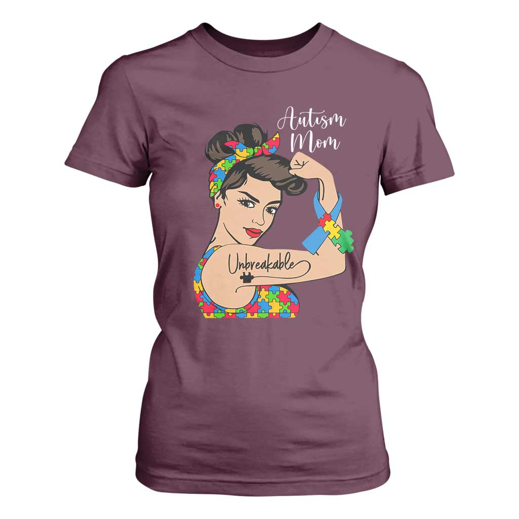 Autism Mom T Shirt For Women Unbreakable Woman TS01 Maroon Printyourwear