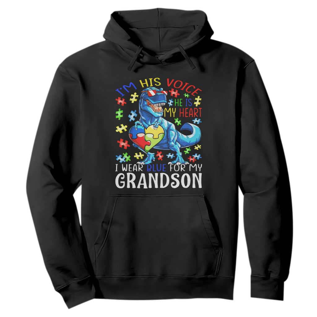 Autism Grandma Hoodie I Am His Voice He Is My Heart I Wear Blue For My Grandson TS01 Black Printyourwear