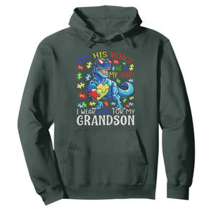 Autism Grandma Hoodie I Am His Voice He Is My Heart I Wear Blue For My Grandson TS01 Dark Forest Green Printyourwear
