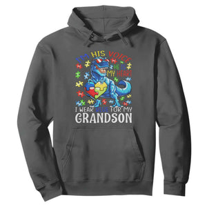 Autism Grandma Hoodie I Am His Voice He Is My Heart I Wear Blue For My Grandson TS01 Dark Heather Printyourwear