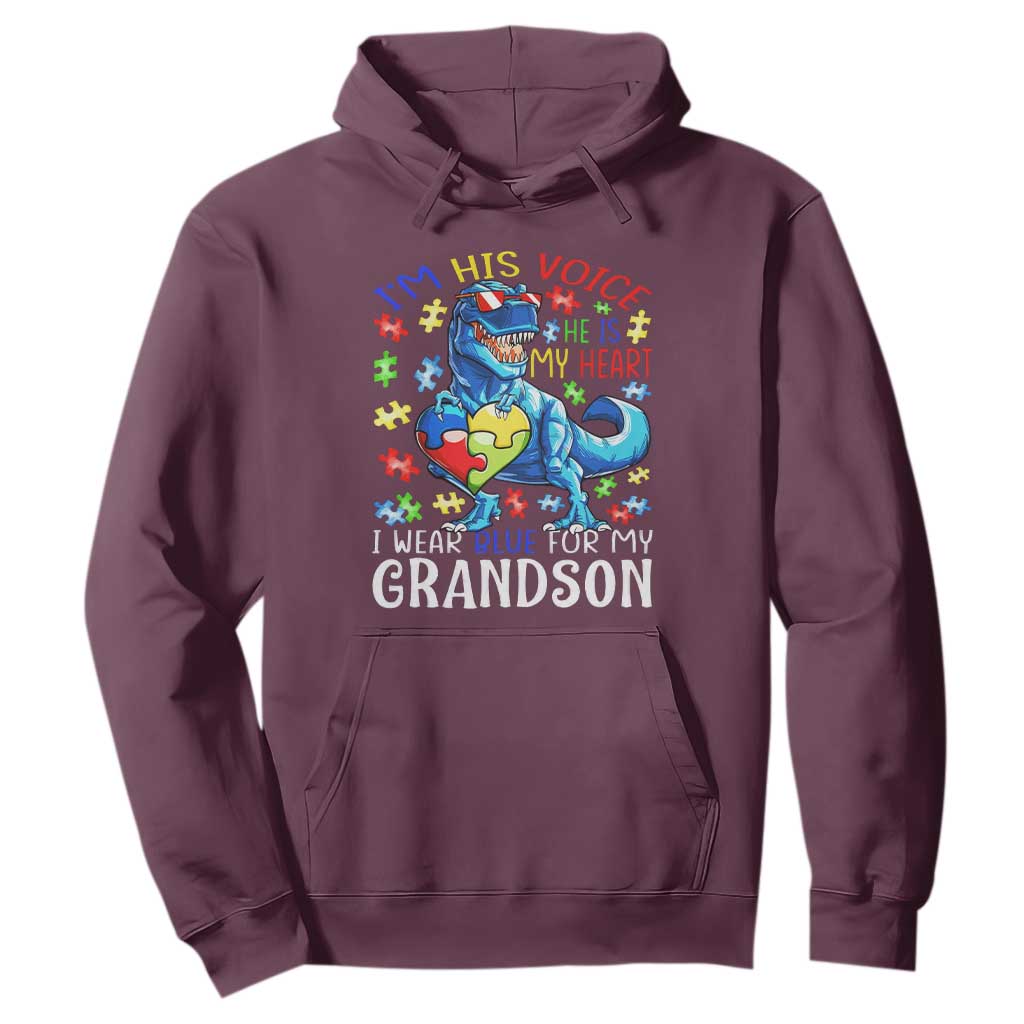 Autism Grandma Hoodie I Am His Voice He Is My Heart I Wear Blue For My Grandson TS01 Maroon Printyourwear