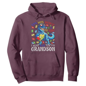 Autism Grandma Hoodie I Am His Voice He Is My Heart I Wear Blue For My Grandson TS01 Maroon Printyourwear
