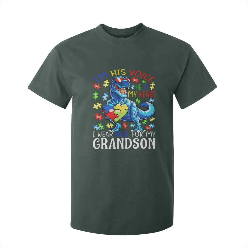 Autism Grandma T Shirt For Kid I Am His Voice He Is My Heart I Wear Blue For My Grandson TS01 Dark Forest Green Printyourwear
