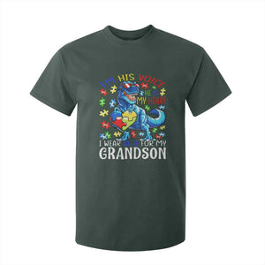 Autism Grandma T Shirt For Kid I Am His Voice He Is My Heart I Wear Blue For My Grandson TS01 Dark Forest Green Printyourwear