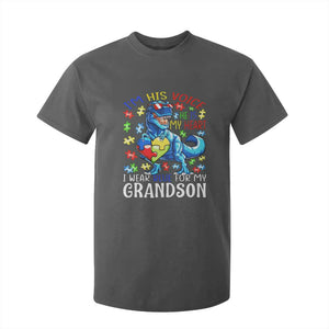 Autism Grandma T Shirt For Kid I Am His Voice He Is My Heart I Wear Blue For My Grandson TS01 Dark Heather Printyourwear