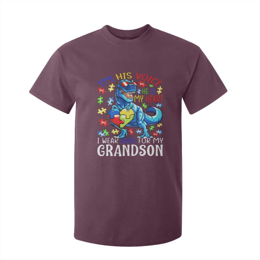 Autism Grandma T Shirt For Kid I Am His Voice He Is My Heart I Wear Blue For My Grandson TS01 Maroon Printyourwear