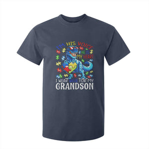 Autism Grandma T Shirt For Kid I Am His Voice He Is My Heart I Wear Blue For My Grandson TS01 Navy Printyourwear
