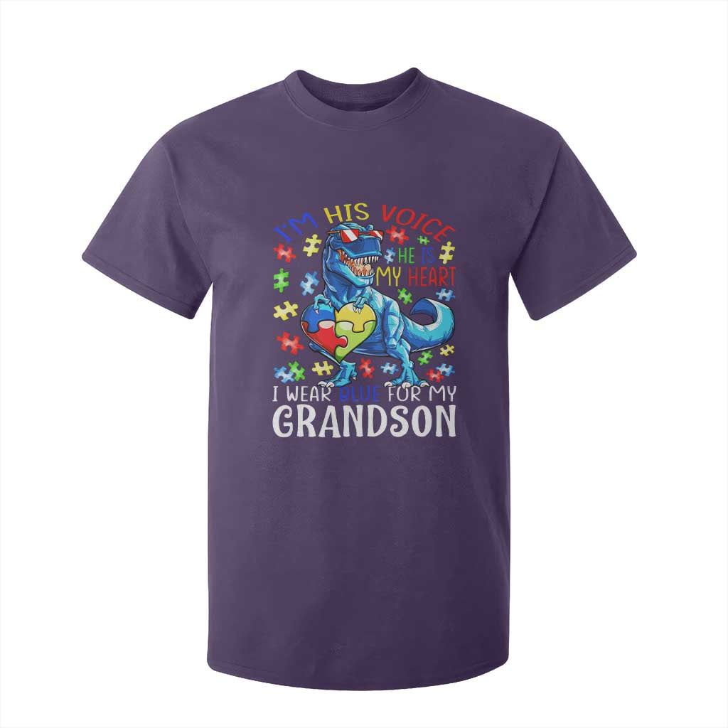 Autism Grandma T Shirt For Kid I Am His Voice He Is My Heart I Wear Blue For My Grandson TS01 Purple Printyourwear