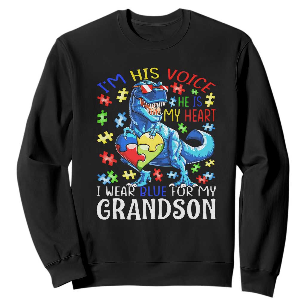 Autism Grandma Sweatshirt I Am His Voice He Is My Heart I Wear Blue For My Grandson TS01 Black Printyourwear