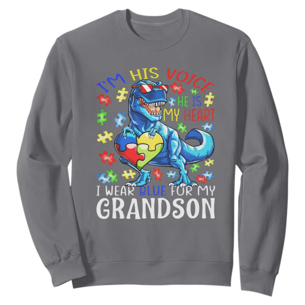 Autism Grandma Sweatshirt I Am His Voice He Is My Heart I Wear Blue For My Grandson TS01 Charcoal Printyourwear